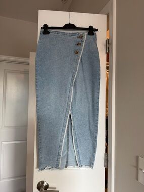 Sincerely Jules Light Blue Denim Wrap Pencil Skirt